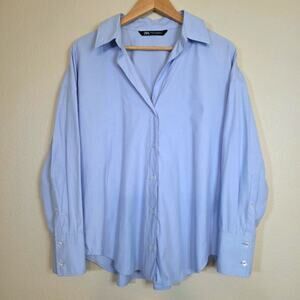 ZARA Oversized Poplin Shirt M Light Blue Cotton Minimalist Workwear